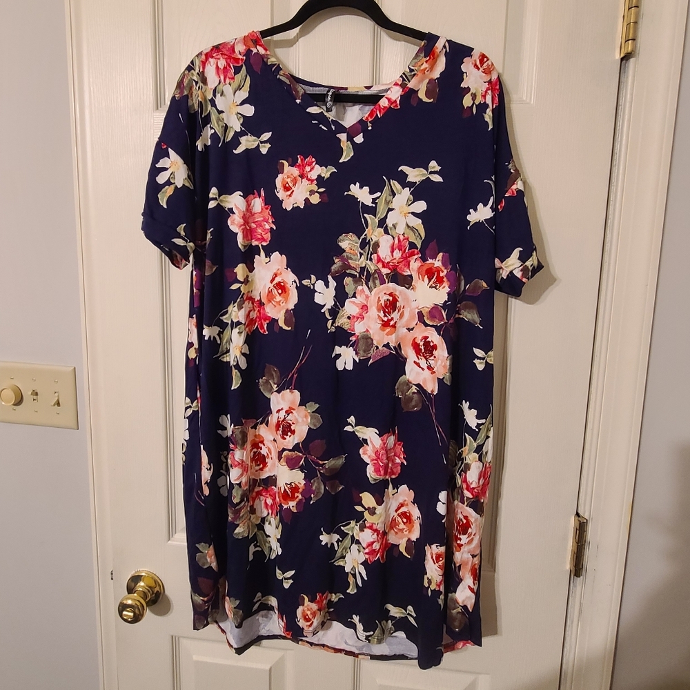 Floral V-Neck Navy Women’s Dress